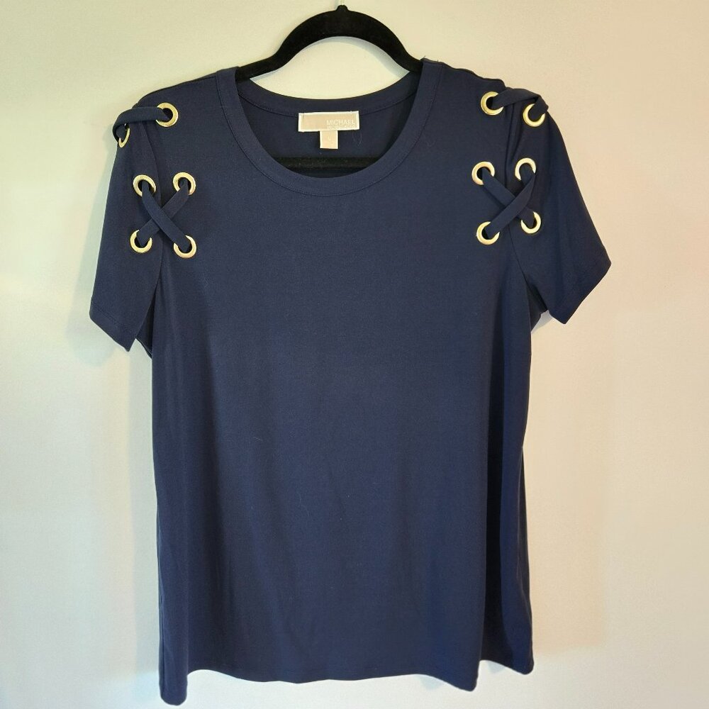 Michael Kors Navy t-shirt with gold strap detailing